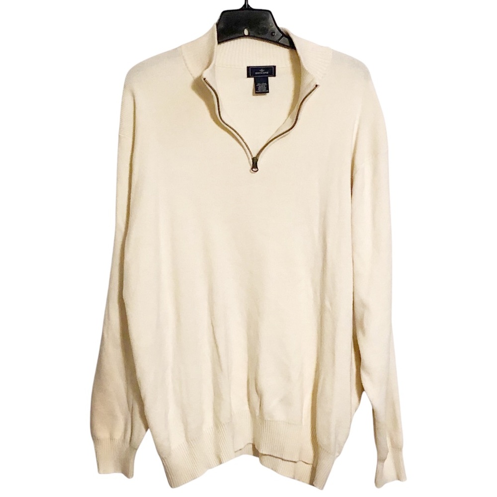 Dockers Sweater 1/4 Zip 100% Cotton Knit Cream Beige Classic Casual Mens…